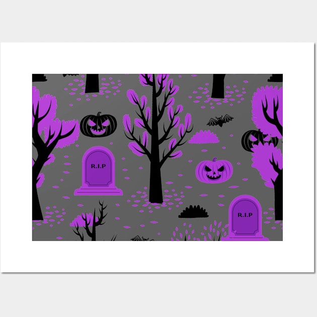 Halloween Cemetery Purple Wall Art by igzine